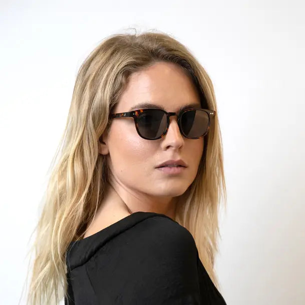 Woman wearing Alba Tortoiseshell Sunglasses