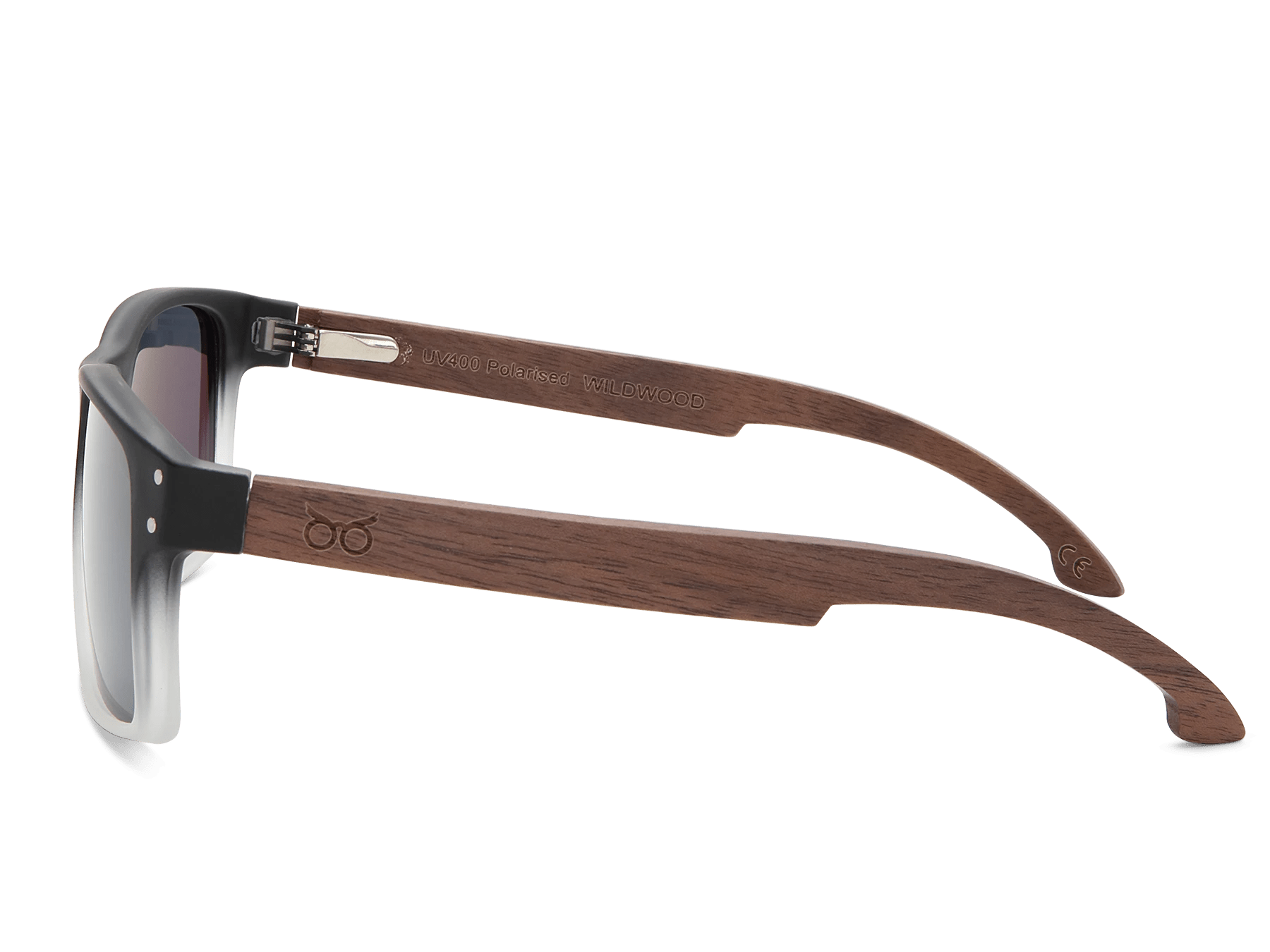 Sunglasses with wooden frame on a white background