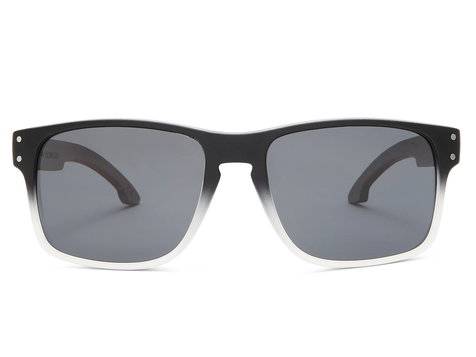 Black sunglasses with gray lenses on a white background