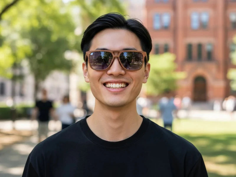 Blue polarised sunglasses made from ocean plastic