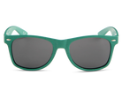 Green sunglasses with dark lenses on a white background