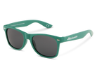 Green sunglasses with dark lenses on a white background