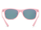 Pink sunglasses with dark lenses on a white background