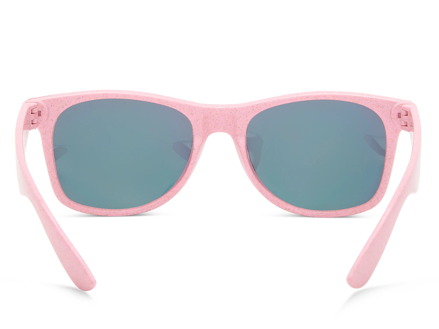 Pink sunglasses with dark lenses on a white background