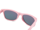 Pink sunglasses with dark lenses on a white background