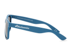 Blue sunglasses with 'BioSunnies' branding on a white background