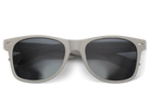 Gray sunglasses with dark lenses on a white background