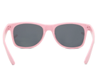 Pink sunglasses with dark lenses on a white background