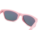 Pink sunglasses with dark lenses on a white background