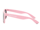 Pink sunglasses with 'BioSunnies' branding on a white background
