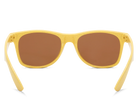 Yellow sunglasses with brown lenses on a white background