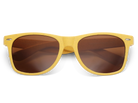 Yellow sunglasses with brown lenses on a white background
