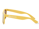 Yellow sunglasses with 'BioSunnies' branding on a white background