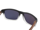 Sunglasses with black frame and wooden arms on a white background