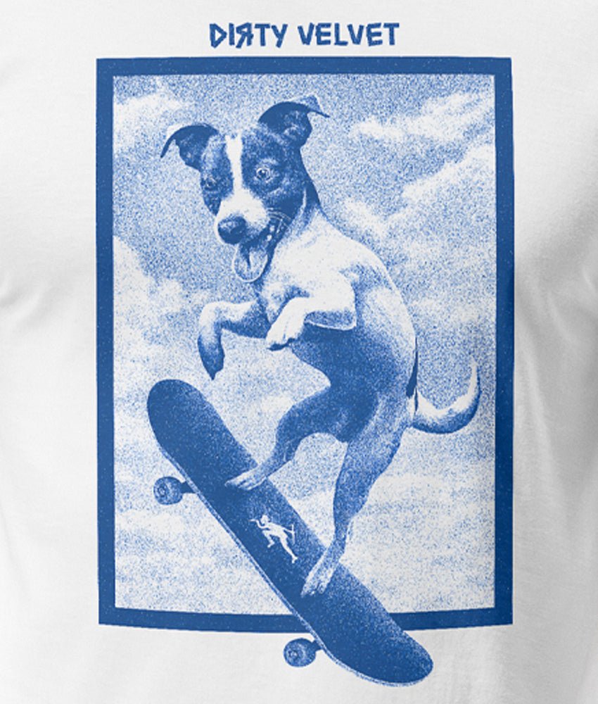 Dirty Velvet T-Shirt - Skate Dog (Blue) White - Clothing by Dirty Velvet