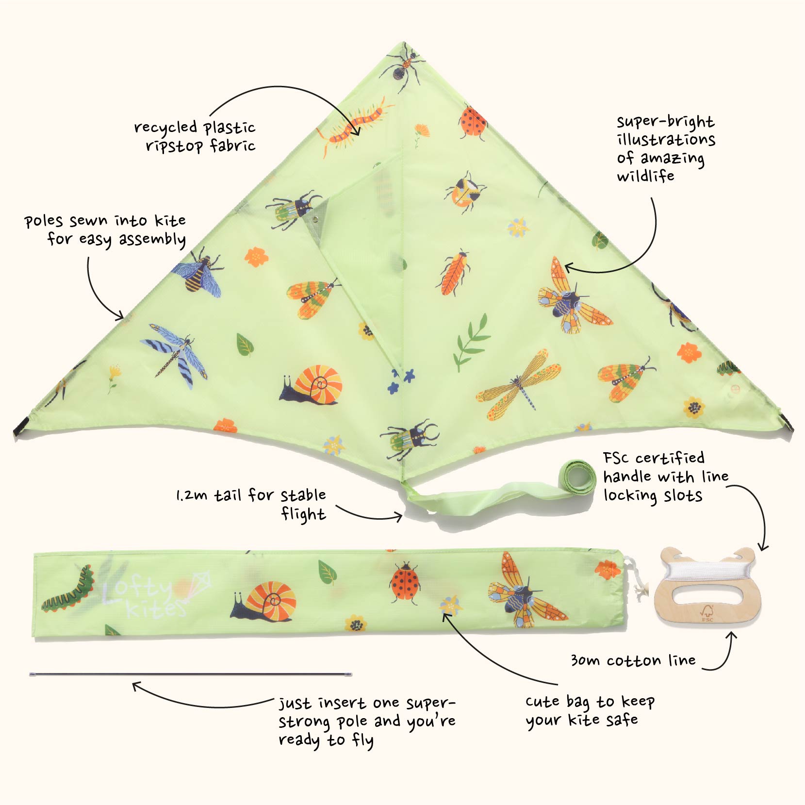 Mini - beasts - Sustainable Kite - Kite by Lofty Kites