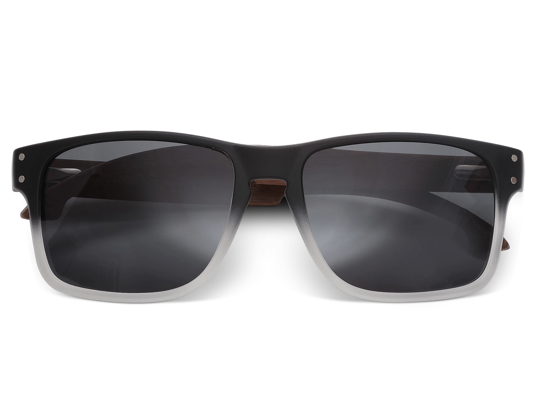 Black sunglasses with dark lenses on a white background