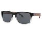 Sunglasses with black frame and dark lenses on a white background