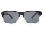 Black sunglasses with gray lenses on a white background