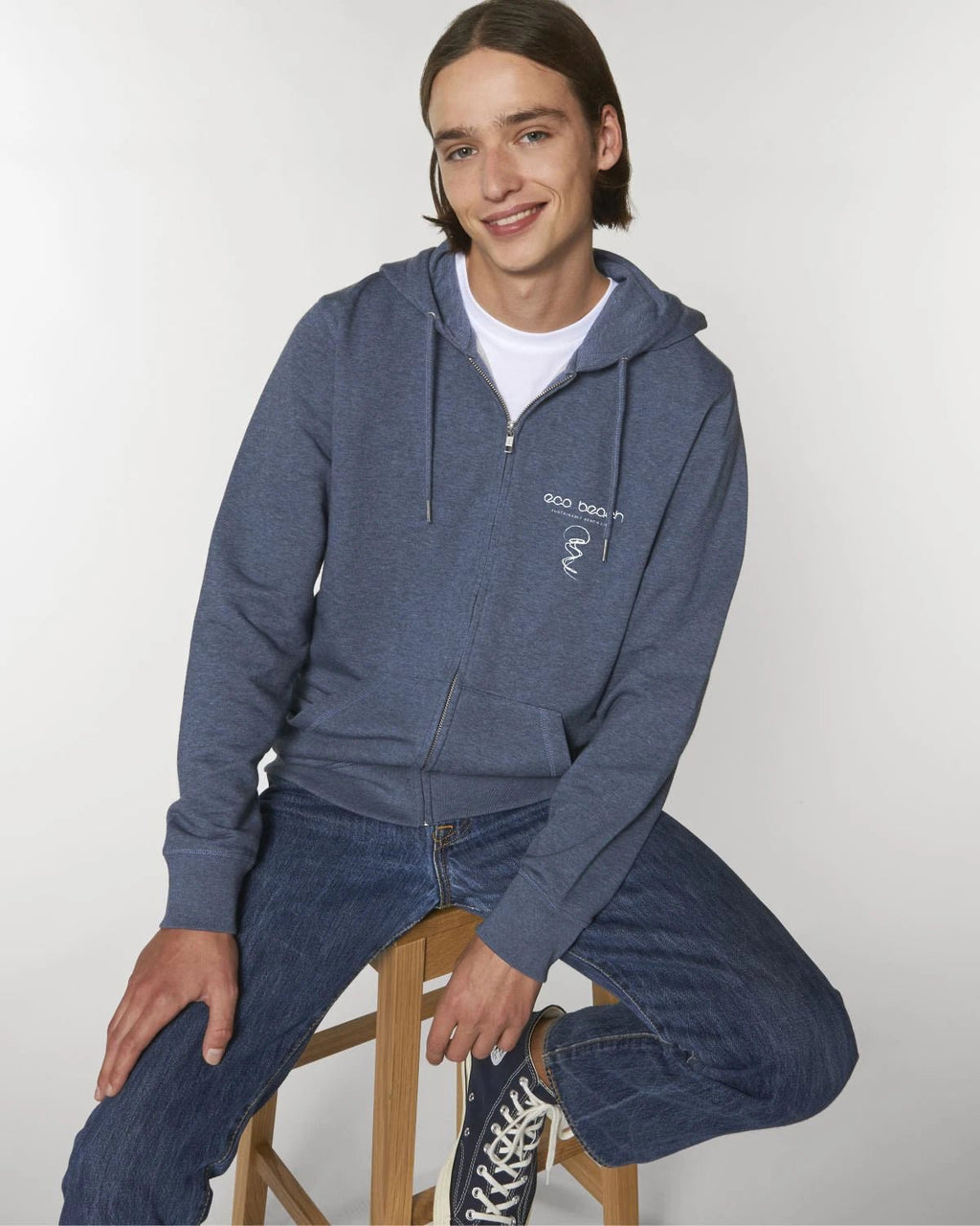 Organic Cotton Unisex Zipper Hoodie in Blue