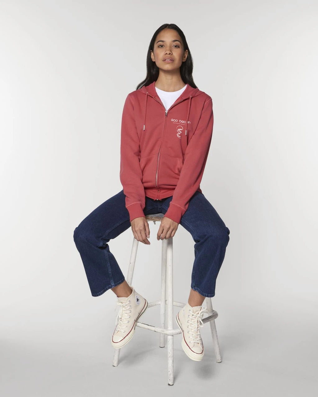 Organic Cotton Unisex Zipper Hoodie in Carmine Red
