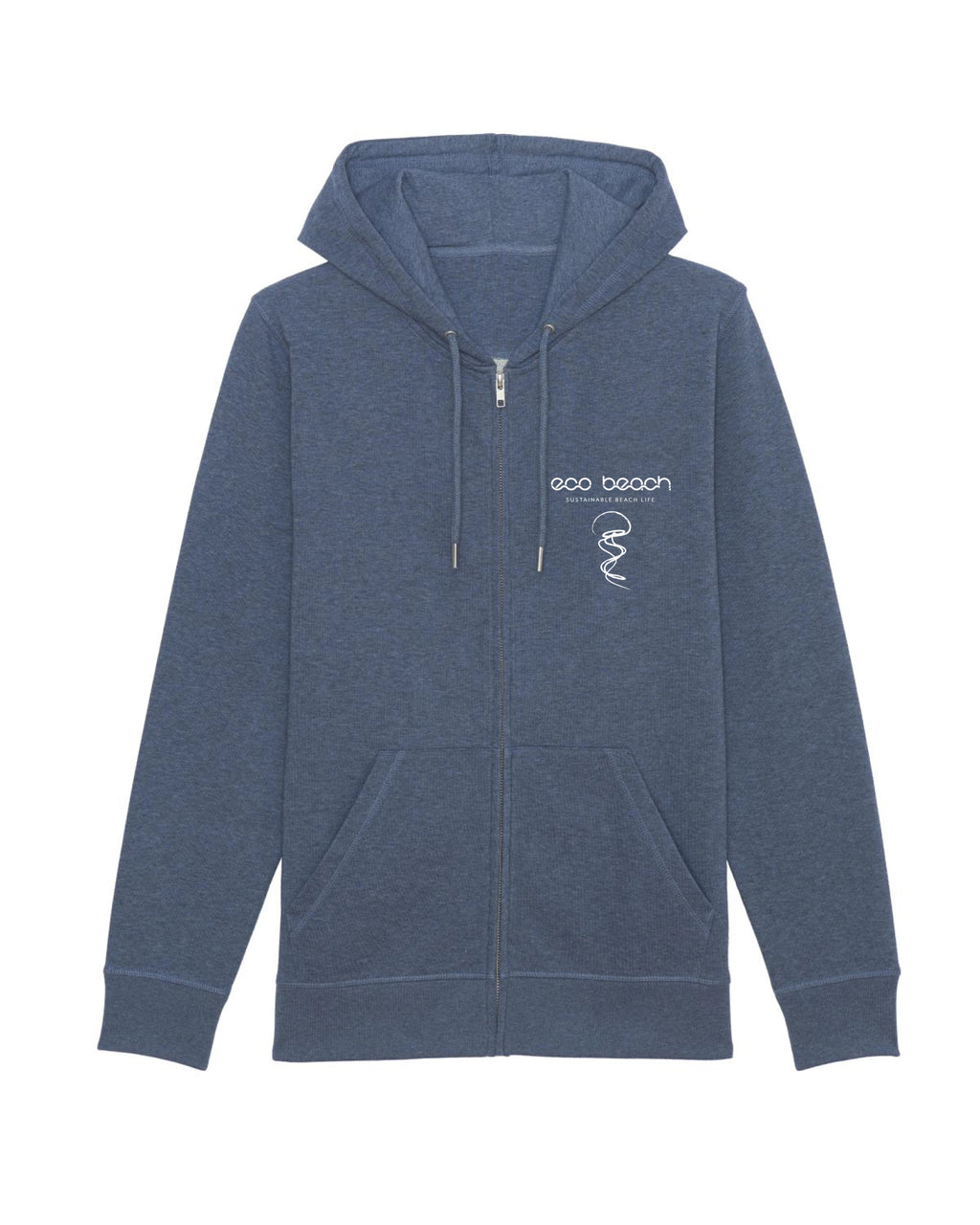 Organic Cotton Unisex Zipper Hoodie in Blue