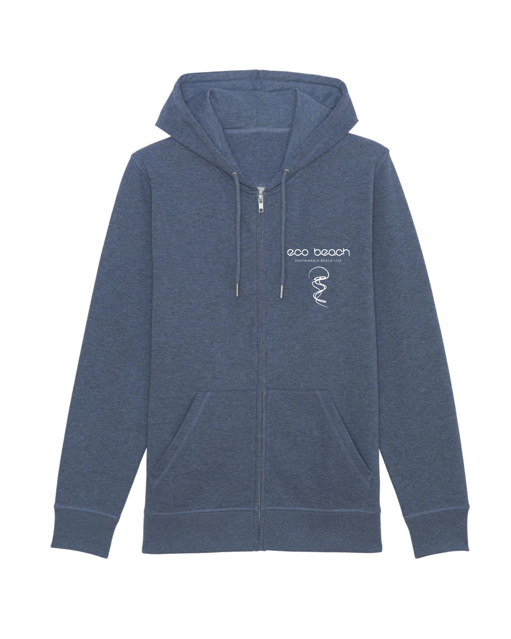 Organic Cotton Unisex Zipper Hoodie in Blue