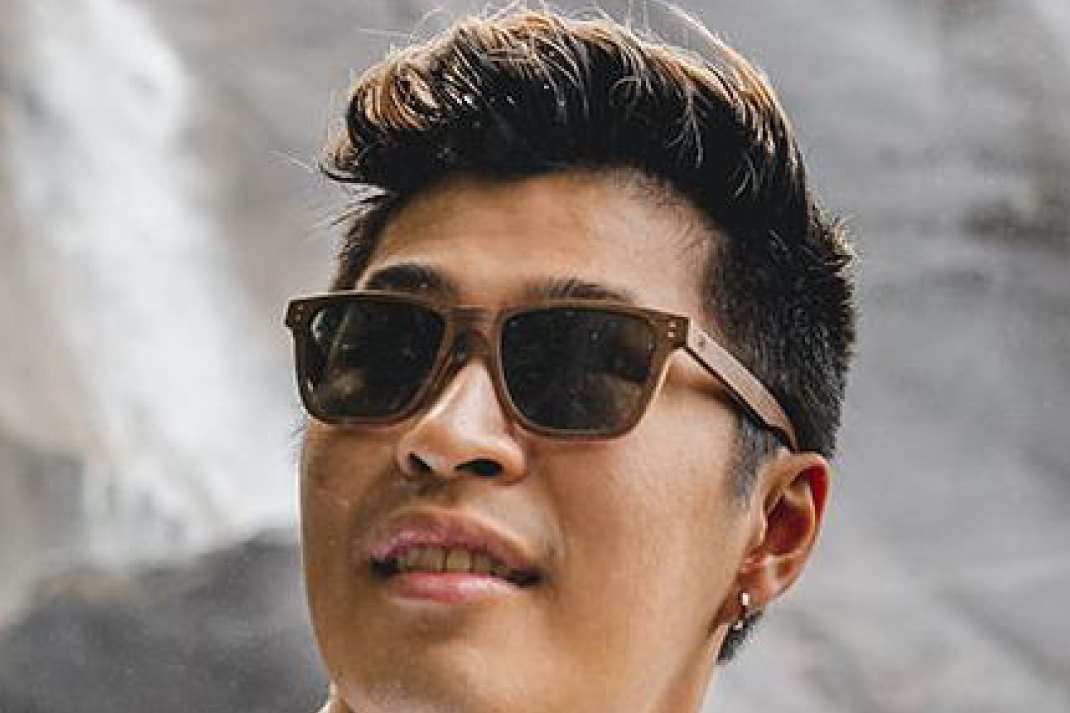 Man wearing Wildwood wooden sunglasses