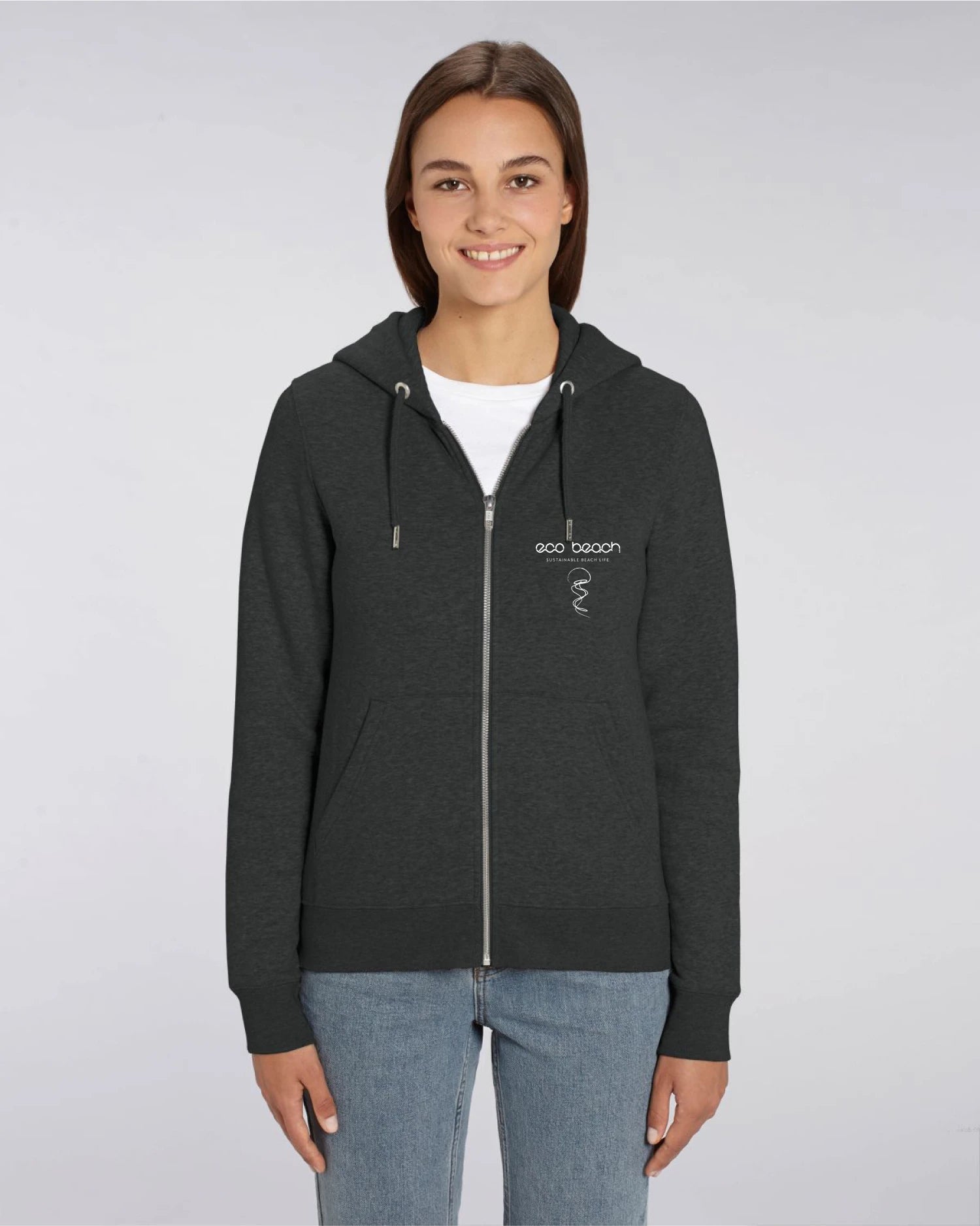 Women's Beach Zipper Hoodie in Dark Grey