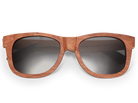 Wooden sunglasses with dark lenses on a white background