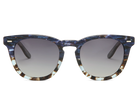 Sunglasses with blue and brown tortoiseshell frame on a white background
