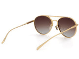 Rear view of Large gold aviator sunglasses with polarised lenses